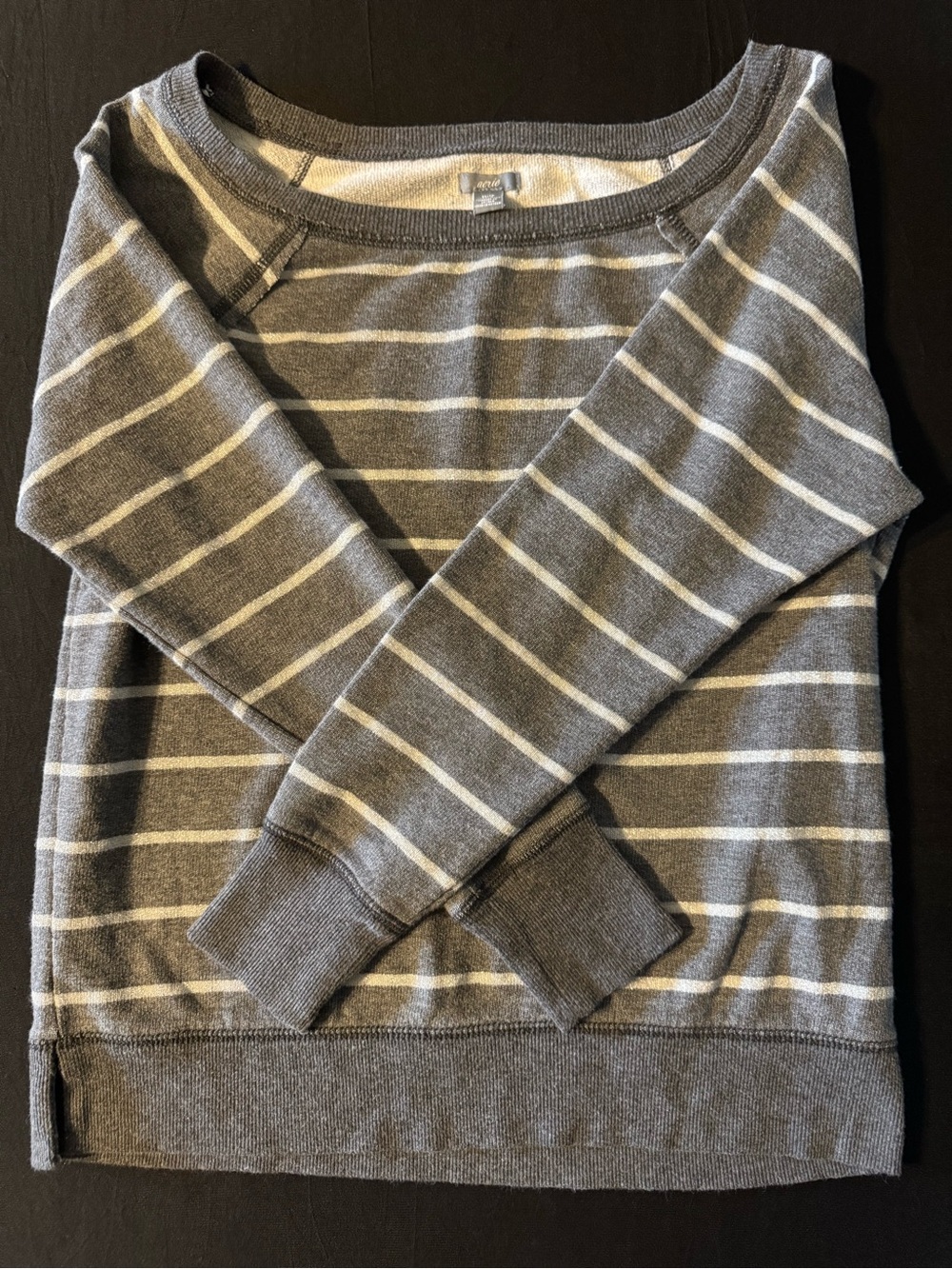 aerie Gray and White Striped Crewneck Sweater